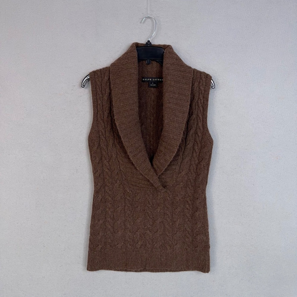Vintage Ralph Lauren Sweater Womens Small Cable Knit Wool Cashmere Black Label